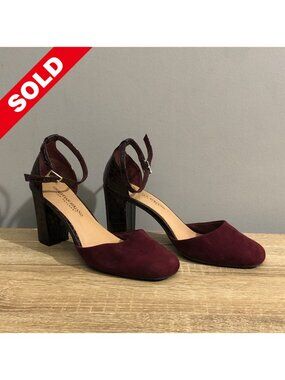 Christian Siriano for Payless Womens Size 8 Burgundy Ankle Strap Heels